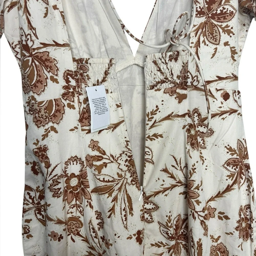 NEW Abercrombie and Fitch Cream Floral Printed Poplin Puff Sleeve Midi Dress XS